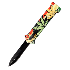 3. 5‘’cupid joker otf knife double action switchblade-cannabis leaves