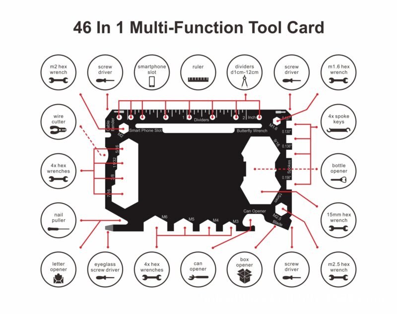 1 Pc Multi Tool Card 46 in 1 Pocket EDC Tool Outdoor Camping Multitool Accessories Stainless Steel Perfect for Men Father Gifts