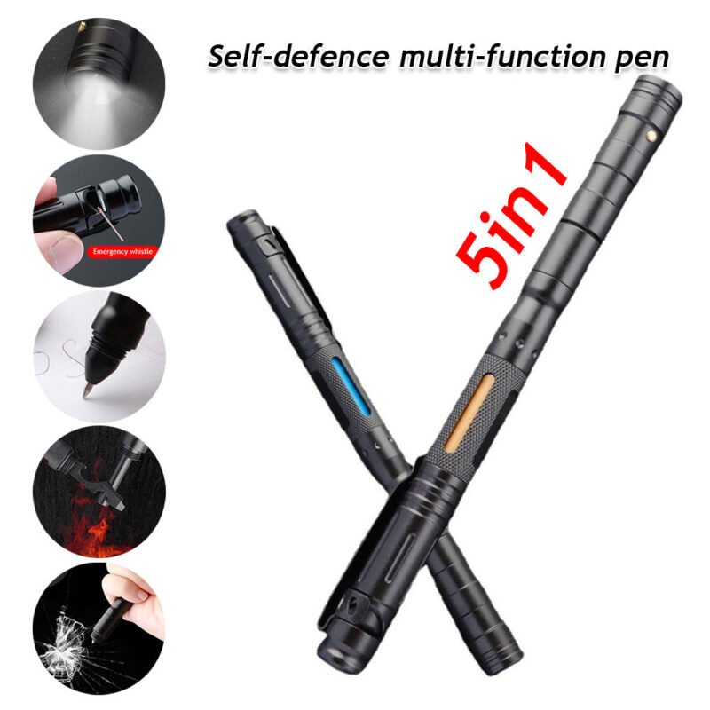 5-in-1 Multifunction Self-Defense Pen AluminumAlloy Tactical Pen Survival Whistle Emergency Lighting Attack Rescue Escape Tool