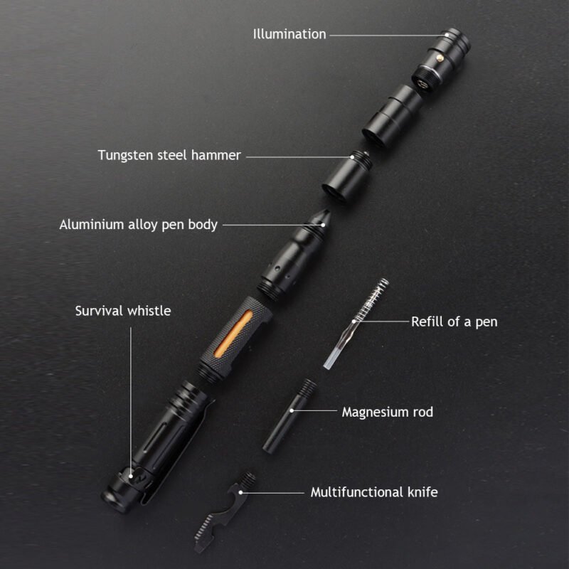 5-in-1 Multifunction Self-Defense Pen AluminumAlloy Tactical Pen Survival Whistle Emergency Lighting Attack Rescue Escape Tool