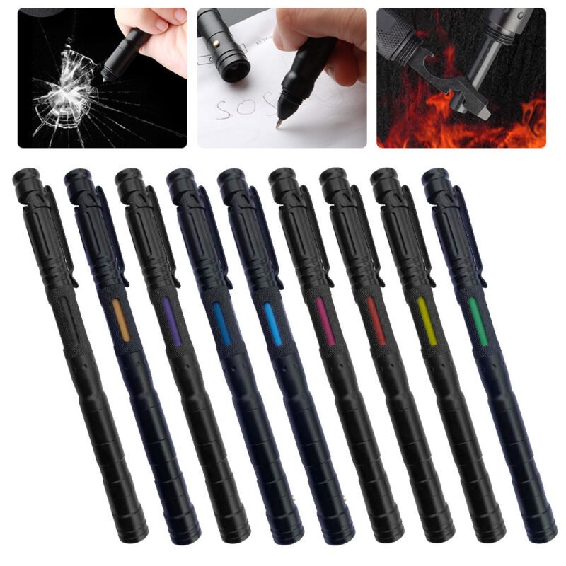 5-in-1 Multifunction Self-Defense Pen AluminumAlloy Tactical Pen Survival Whistle Emergency Lighting Attack Rescue Escape Tool