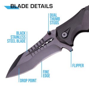 MT-A845 Spring Assist Folding Knife, Black Blade，camping Survival Tactical knives - Image 6