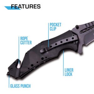 MT-A845 Spring Assist Folding Knife, Black Blade，camping Survival Tactical knives - Image 7