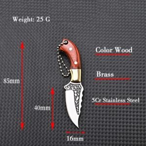 Brass Color Wood Knife MINI Portable Unboxing Small Blade Straight Knife With Leather Case CS GO Hanging Outdoor Camping EDC Kni - Image 2