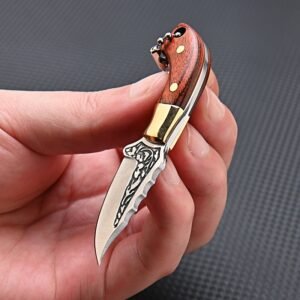 Brass Color Wood Knife MINI Portable Unboxing Small Blade Straight Knife With Leather Case CS GO Hanging Outdoor Camping EDC Kni - Image 3