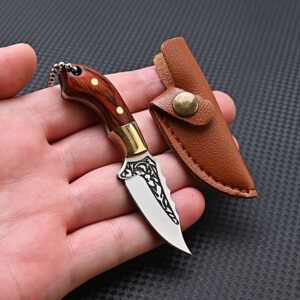 Brass Color Wood Knife MINI Portable Unboxing Small Blade Straight Knife With Leather Case CS GO Hanging Outdoor Camping EDC Kni - Image 4
