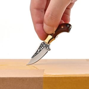 Brass Color Wood Knife MINI Portable Unboxing Small Blade Straight Knife With Leather Case CS GO Hanging Outdoor Camping EDC Kni - Image 5