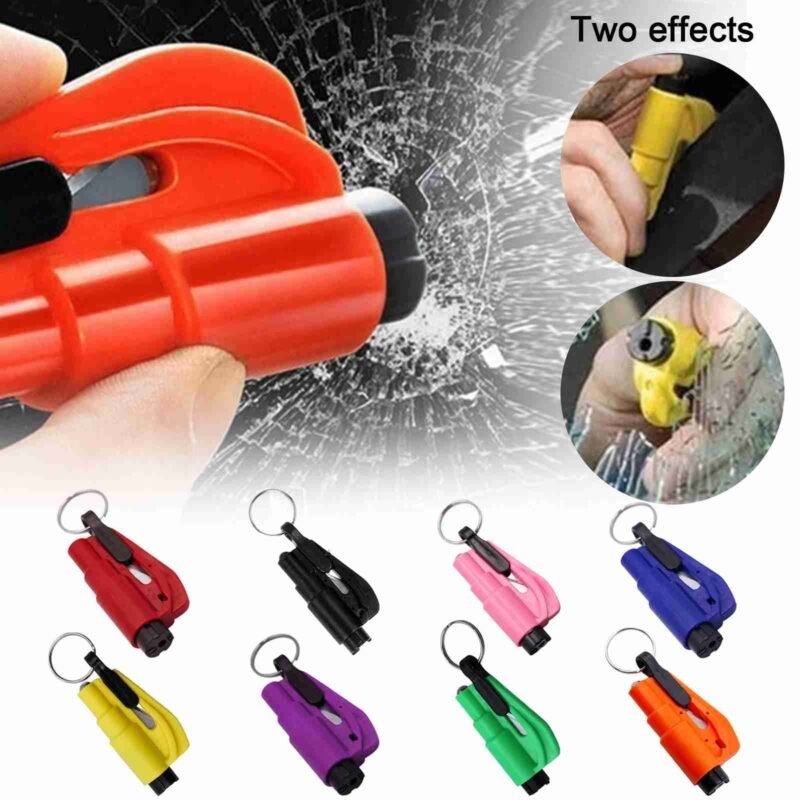 Car Safety Hammer Spring Type Escape Hammer Window Breaker Punch Seat Belt Cutter Hammer Key Chain Car Emergency Rescue Kit