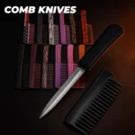 Pink comb knife with hidden blade on a dark studio background, wholesale private-label version.