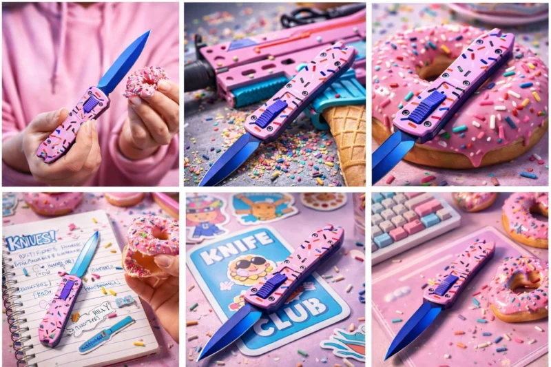 MINI dessert warrior knife，AUTOMATIC small Pink coffin blaster Fiber OTF knives