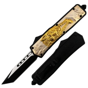 Wolf Handle Gold Two Toned Tanto OTF knife