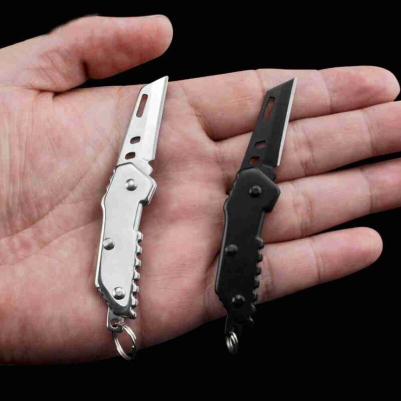 Cute Portable Mini Folding Knife Box Cutter Stainless Steel Camping Keychain Fixed Blade Knife Self-Defense EDC Tools