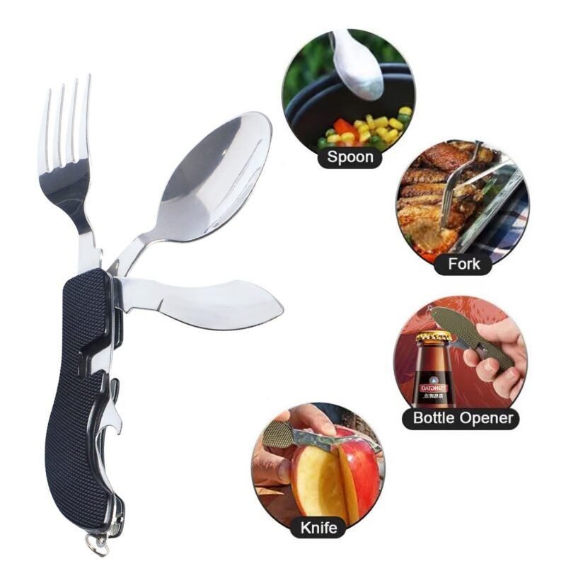 Foldable Tableware Knife Spoon Fork Camping Knife Fork Spoon Combination Tableware Outdoor Portable Multifunctional