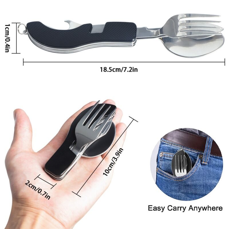 Foldable Tableware Knife Spoon Fork Camping Knife Fork Spoon Combination Tableware Outdoor Portable Multifunctional