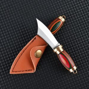 MINI Brass Wood Knife Portable Unboxing Straight Knife With Leather Case CS GO Hanging Outdoor Camping EDC Knife - Image 6
