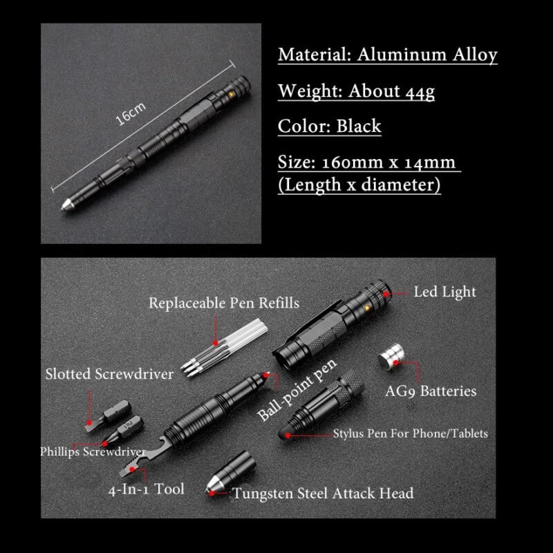 Tactical Pen Tactical Pen Multi Function Tactical Pen Emergency Flashlight Screwdriver Bottle Opener Window Breaker Outdoor Survival Self Rescue EDC Tool