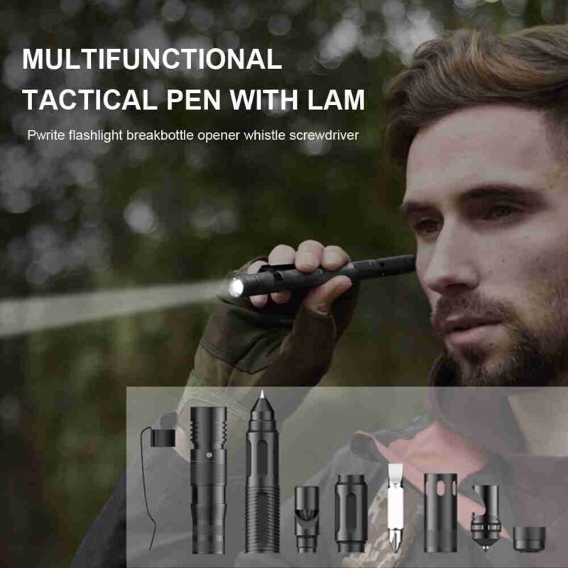 Multifunctional Tactical Pen Self Defense Women Defending Flashlight Aluminum Screwdriver Corkscrew Protect Survival Accessories