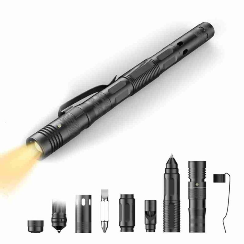 Multifunctional Tactical Pen Self Defense Women Defending Flashlight Aluminum Screwdriver Corkscrew Protect Survival Accessories