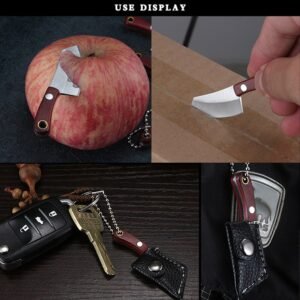 Portable Keychain Pocket Knife Stainless Steel Camping Small Mini EDC Knife Peeler Fixed Blade Wood Handle Kitchen Multi Knives - Image 5