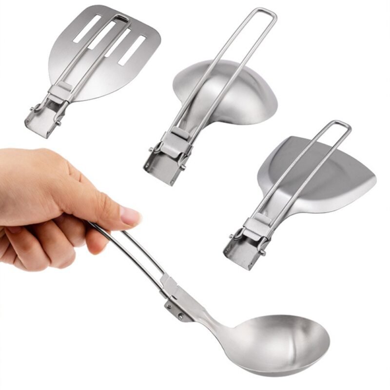 Spatula Shovel Ladle Tableware Stainless Steel Camping Cooking Utensils Foldable Dinnerware Travel Picnic Equipment Supplies