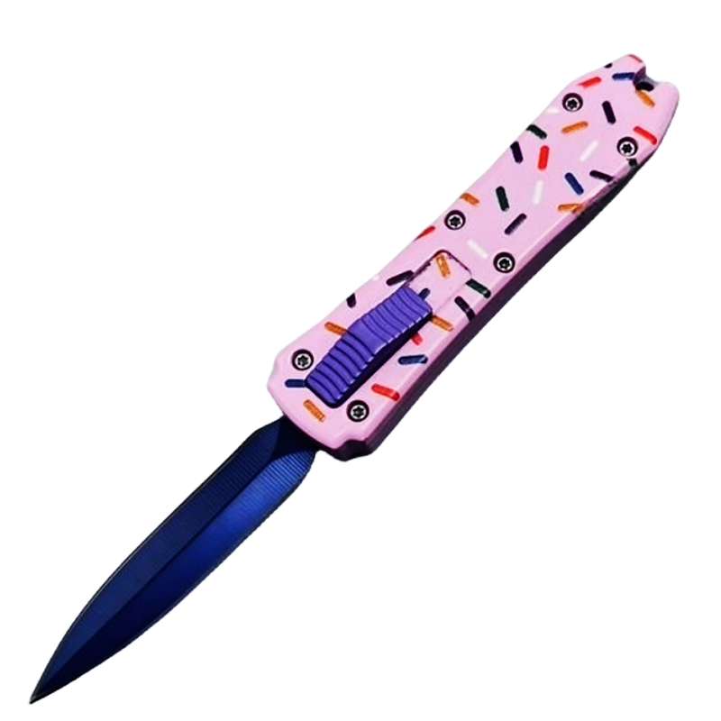 MINI dessert warrior knife donut，AUTOMATIC small Pink coffin blaster Fiber OTF knives