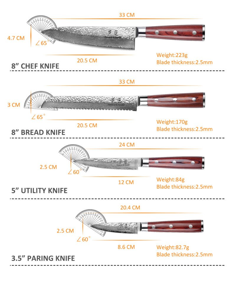 Damascus four-piece knife set