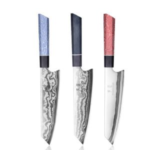 Damascus three-piece knife set