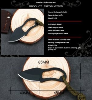 EDC Mini Straight Knife with Leather Cover - Image 4