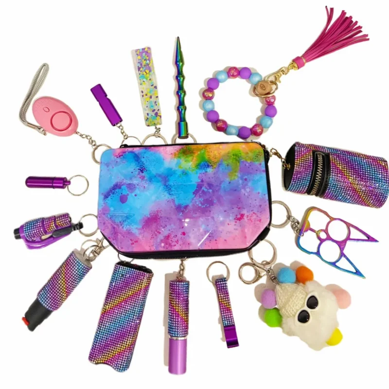 15-piece set of cute rainbow safety keychains - Image 1