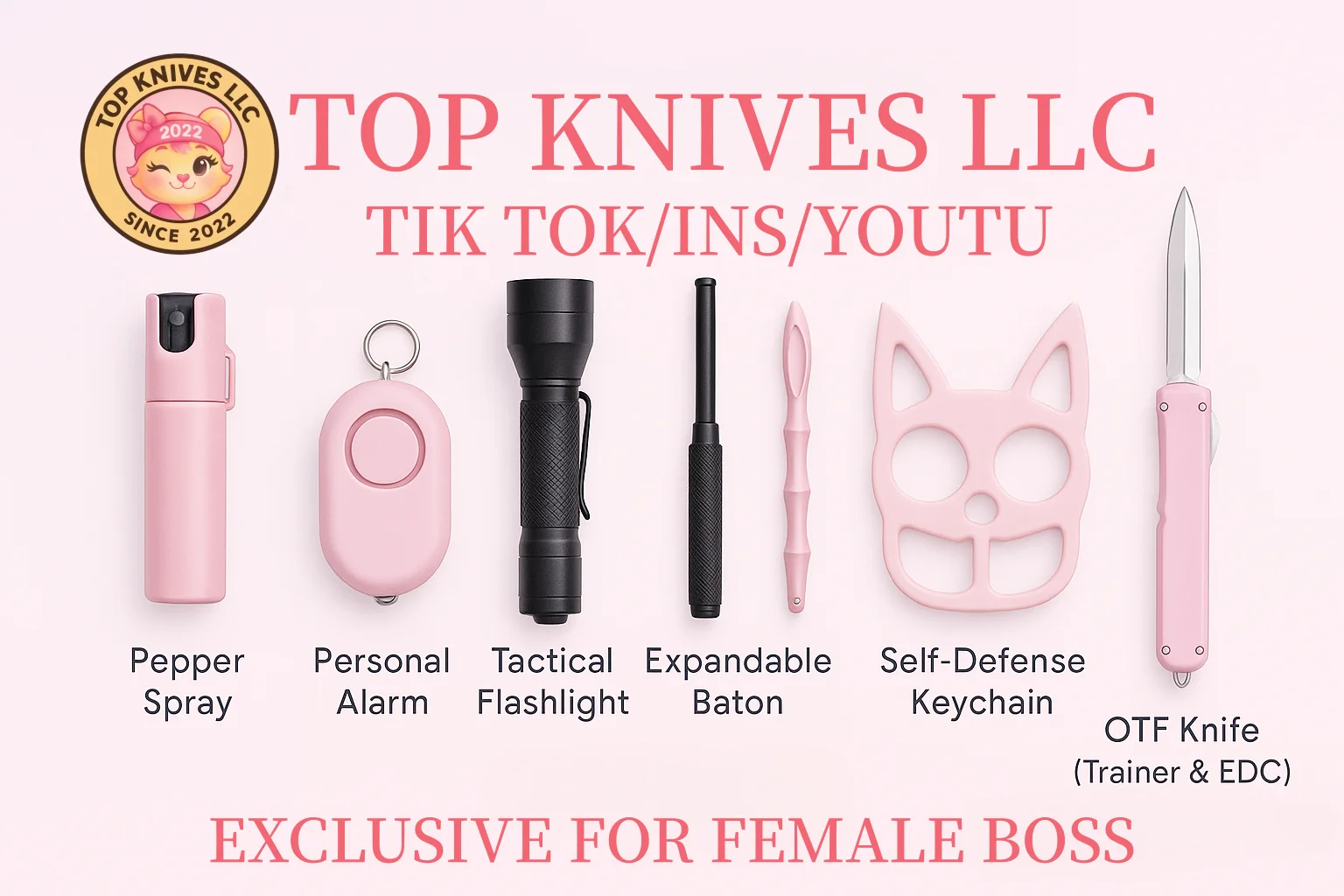 wholesale wholesale self defense products wholesale women's self defense products,women's self defense products,wholesale self defense products,women self defense kit,self defense keychain wholesale,pepper spray wholesale,expandable baton wholesale- OTF Knives Wholesale Manufacturer | TOP KNIVES LLC TOP KNIVES LLC pink women’s self-defense set—pepper spray, alarm, tactical flashlight, baton, keychain, OTF knife | OTFKnifeWholesale.com
