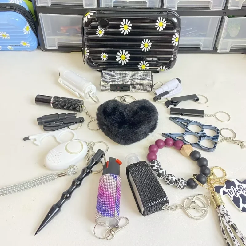 16-Piece Black Suitcase Keychain Set - Image 1