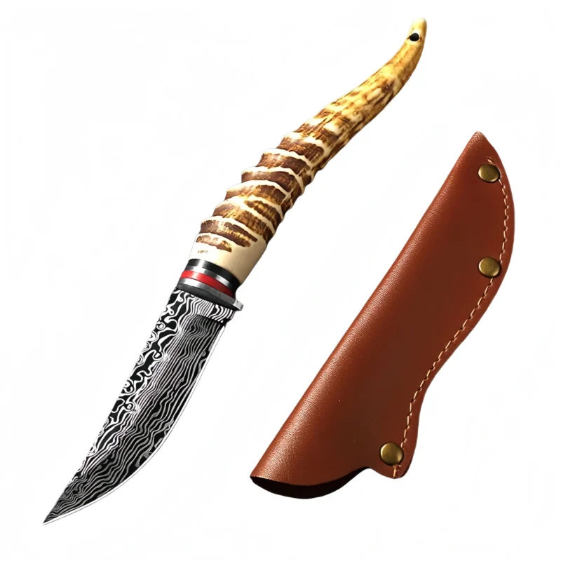 Deer antler knife Damascus knife - Image 1