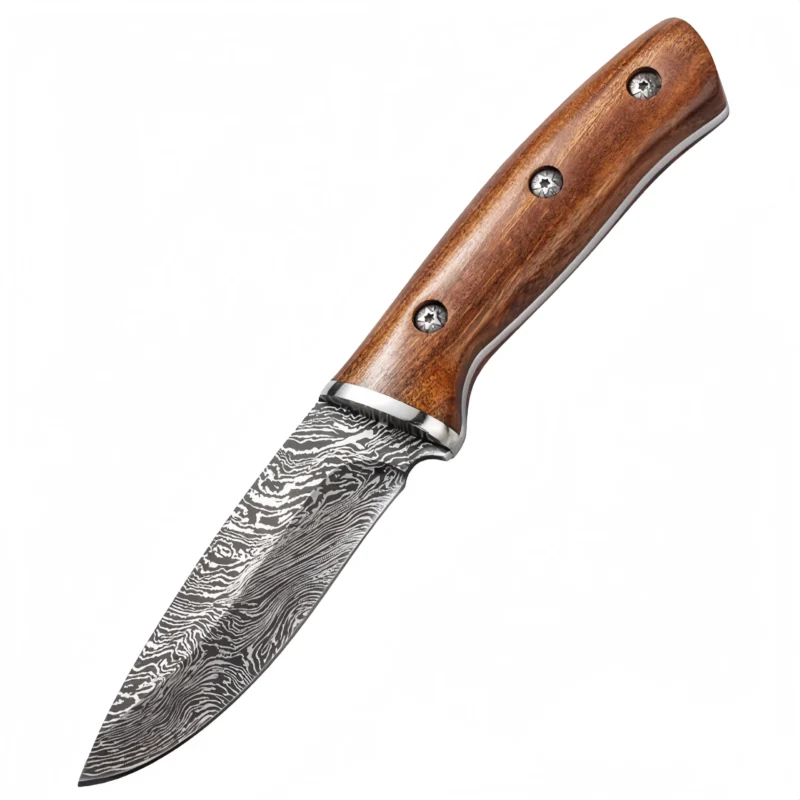 Damascus steel straight knife outdoor portable knife - Image 1