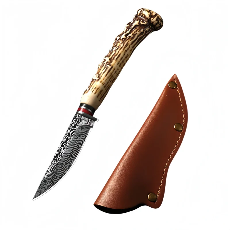 Deer antler knife Damascus knife - Image 2