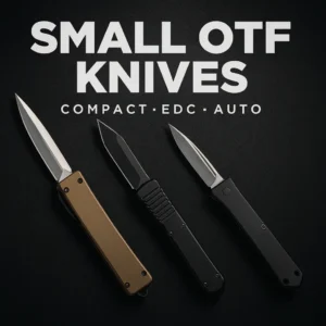 Small OTF knives thumbnail—three compact automatic OTFs on a dark tech background with bold title text