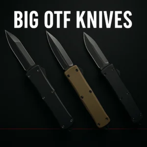 Big OTF knives thumbnail—three large automatic OTFs on a dark tech background with bold “BIG OTF KNIVES” headline