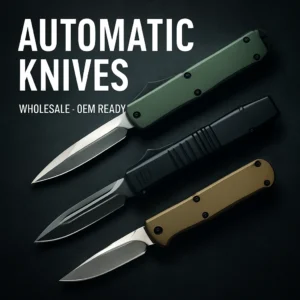 Automatic knives thumbnail—three modern autos on a dark tech background with bold title text