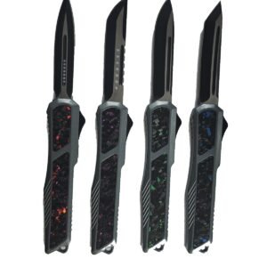Colored inlay OTF switchblade knife wholesale clean group photo