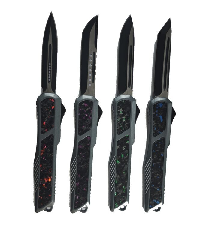 Colored inlay OTF switchblade knife wholesale clean group photo