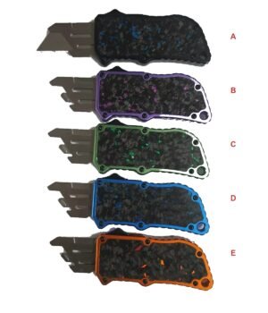 Utility OTF knife with colored inlay variants A B C D E