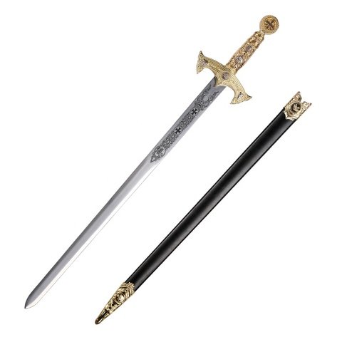 85cm-Golden-Medieval-Weapon-Crusader-Knight-Templar.jpg_480x480.jpg Crusader Knight Style 85cm Medieval Sword with Leather Sheath