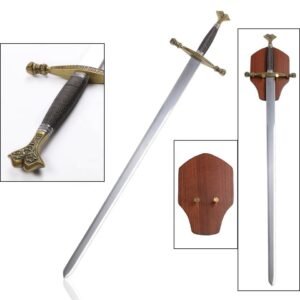 European Knight Style Unsharpened Decorative Medieval Sword with Display Plaque
