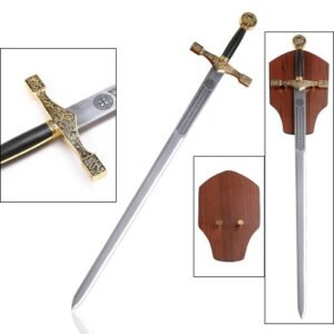 King Arthur Style Unsharpened Decorative Medieval Sword with Display Plaque
