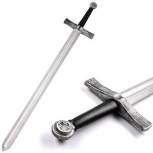 110cm PU Foam Medieval-Style Sword with Antiqued Silver-Tone Cross Pommel for Wholesale
