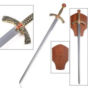 Crusader Knight Style Unsharpened Decorative Medieval Sword with Display Plaque