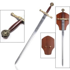 King Arthur Style Unsharpened Decorative Medieval Sword with Display Plaque - Ref 518050
