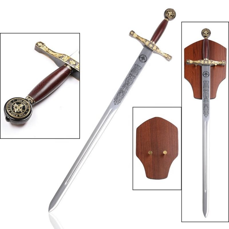 King Arthur Style Unsharpened Decorative Medieval Sword with Display Plaque - Ref 518050