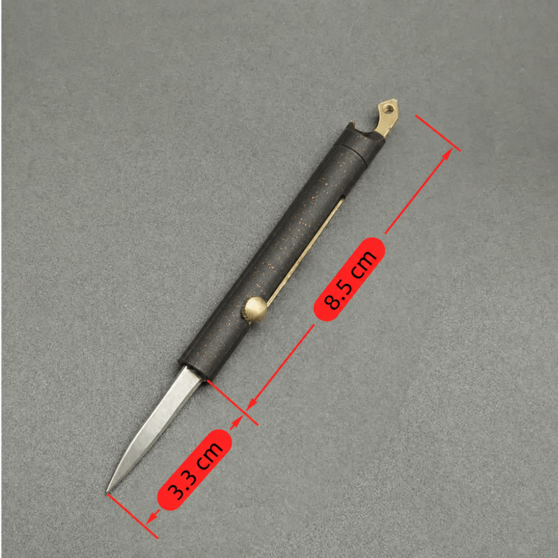 Gunmetal Copper Speckle pen-style OTF automatic knife with cylindrical housing and side button