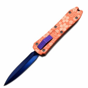 Coral Sakura Cloud mini OTF automatic knife with blue blade