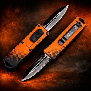 Solar Orange Black Halftone Fade Double-Action OTF Automatic Knife